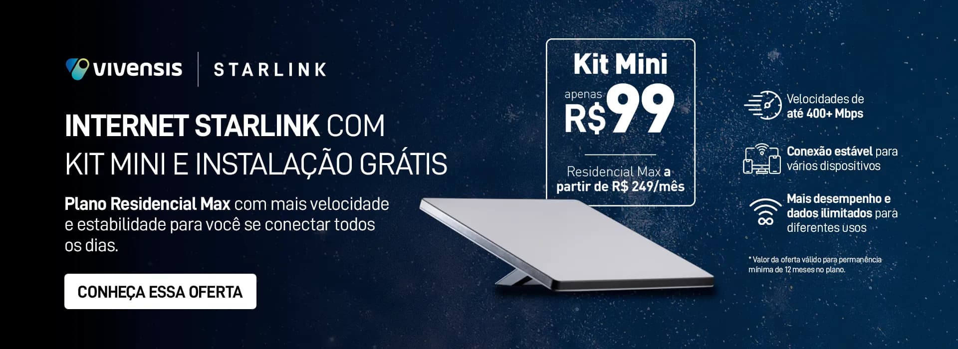Internet Starlink com kit mini e instalação grátis