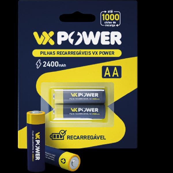 Produtos VX Power: Pilhas AA com 2un Recarregáveis