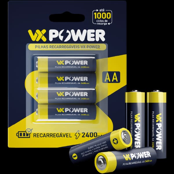 Produtos VX Power: Pilhas AA com 4un Recarregáveis