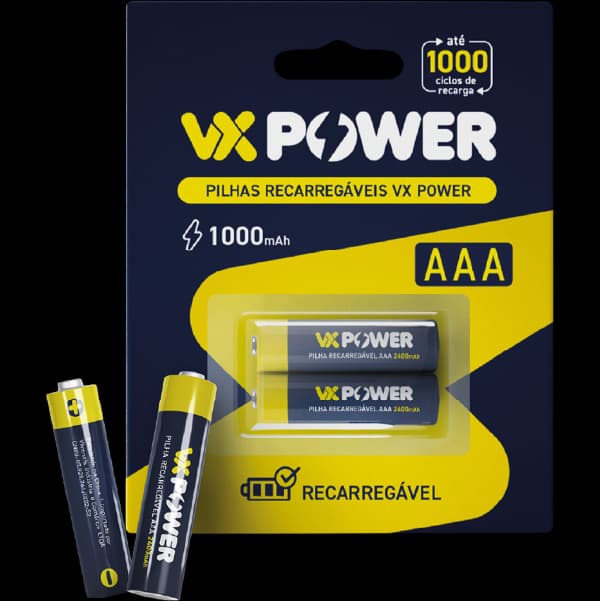 Produtos VX Power: Pilhas AAA com 2un Recarregáveis