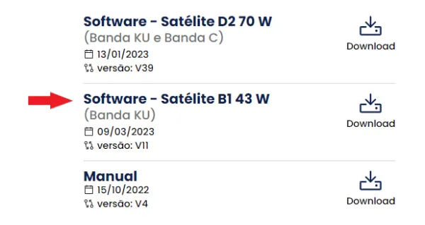 Como atualizar o VX10 para funcionar com o Satélite B1 (43W) via USB?