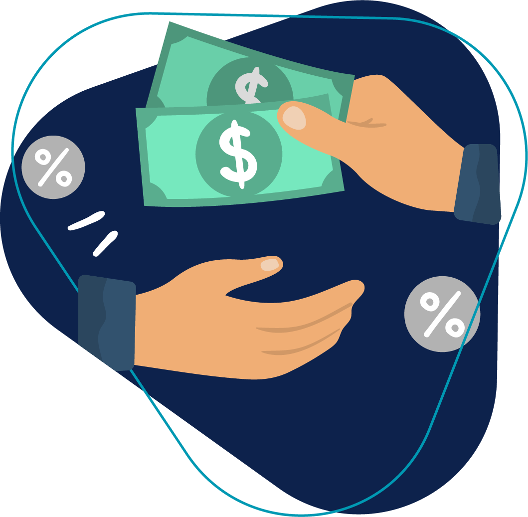 Ilustração de mãos trocando dinheiro simulando pagamento