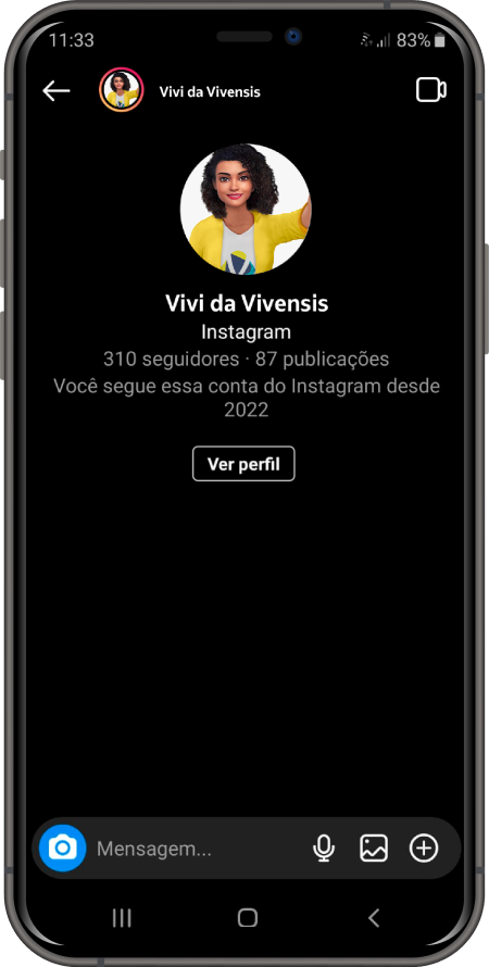 Print da tela do direct da Vivi da Vivensis no Instagram