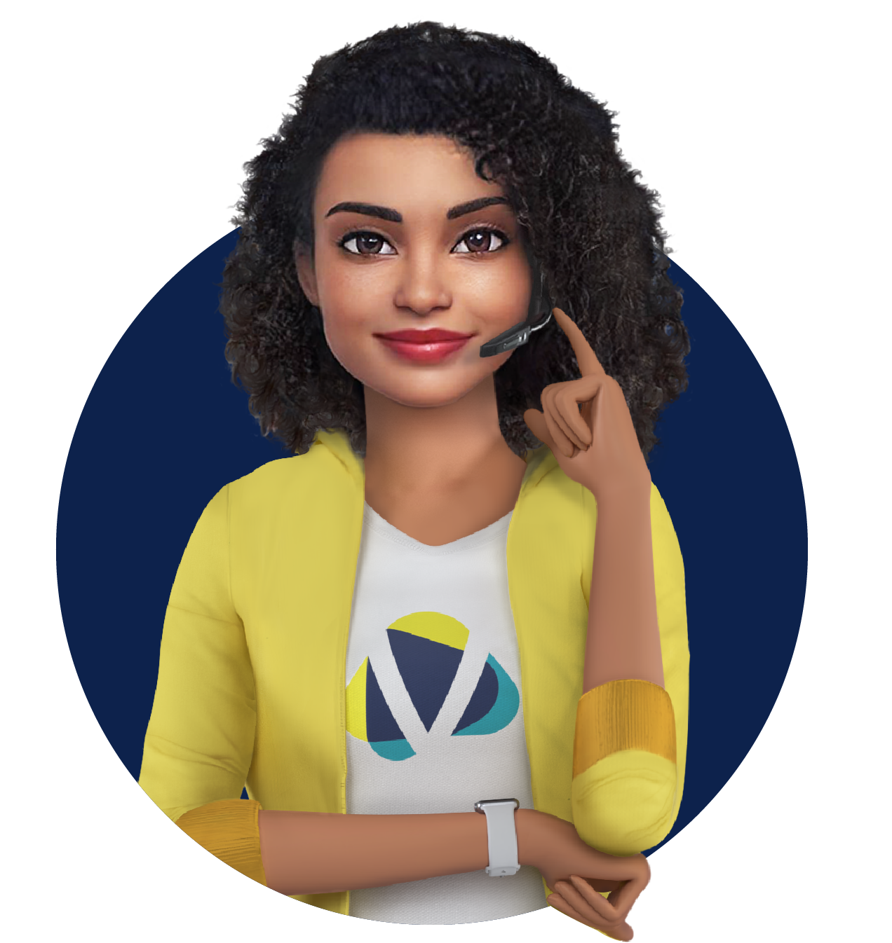 Imagem Vivi da Vivensis com a mão apoiada no microfone de um telefone
